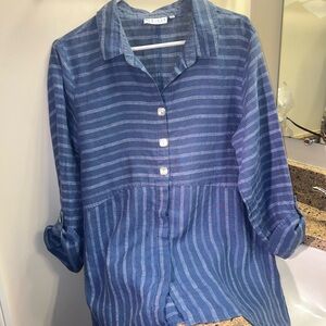 Habitat Blue Striped Shirt Womens Size M Chest 40” Machine Washable Linen